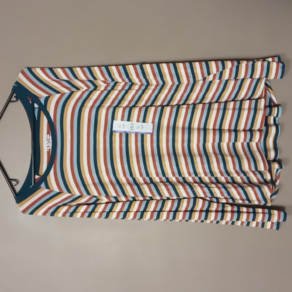 Time and Tru Dark Muli Stripe Long Sleeve Raglan Tee XXL (20) NWT